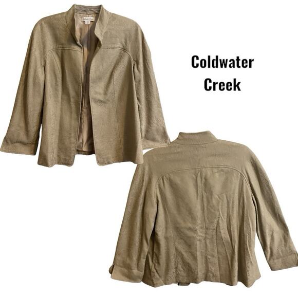 Coldwater Creek Jacket Women’s SZ 12 Tan Demask Abstract Print Open Lined Cotton - Picture 4 of 10